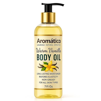 Aromatico Warm Vanilla Body Oil for Women - 7 fl oz | Moisturizing Scented Body Oil for After Shower Daily Use | Cozy, Creamy Vanilla Scent