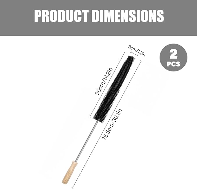 Dryer Lint Brush 2 Pack, 30" Flexible Dryer Vent Cleaner with Wood Handle for Dryers Duct, Refrigerator Coil, and Washing Machine Pipe...