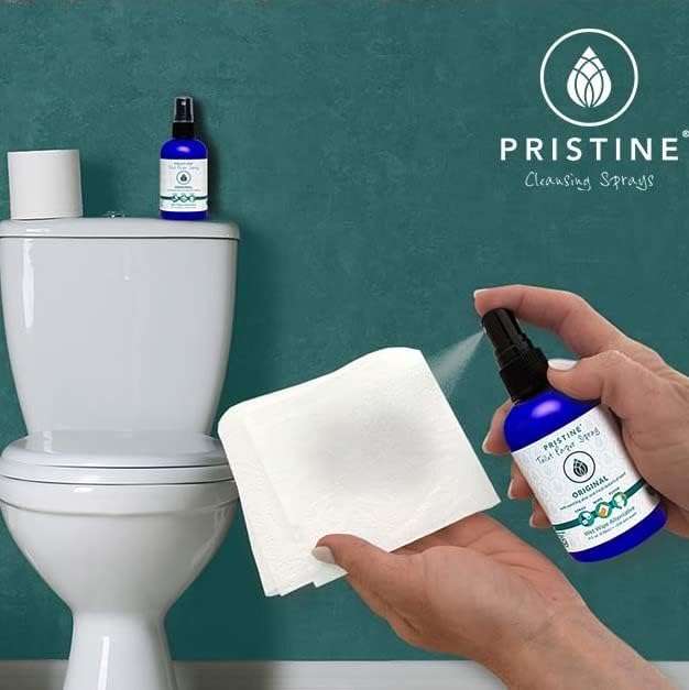 PRISTINE Toilet Paper Spray, As Seen on Shark Tank, Flushable Wipe Alternative, Personal Cleansing Bathroom Spray for Regular Toilet Tissue, Bidet Alternative, Made in USA, Cooling Peppermint, 32oz