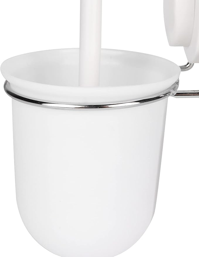 Toilet Brush, Plastic Toilet Brush with Toilet Brush Holder, Quick Dry Toilet Brush Holder, Wall Mount, with Suction Cup, White 33x12x10.2 cm