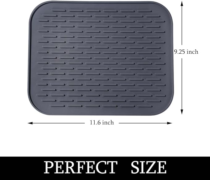 Dish Mat Silicone Dish Drying Mats Works For Drying Stemware Cocktail Glasses Silverware Pots Pans Knives and Dish Rack for Kitchen Counter Sink Bar Pads Easy to Clean (11.5" x 9.1")