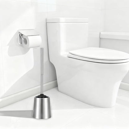 SUS304 Stainless Steel Toilet Brush and Holder Set Toilet Brush Case Cleaner for Toilet Bowl Bathroom Cleaning Brush Caddy Cepillo de Baño Brushed Stainless Silver
