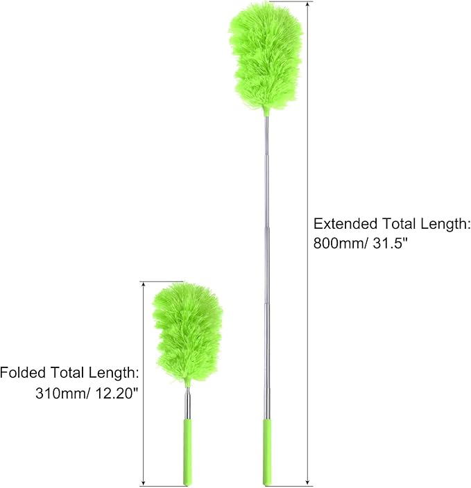 MECCANIXITY Microfiber Cleaning Duster, 12 to 31.5 Inch Washable Extendable Brush Flexible Feather Duster for Window Furniture, Green