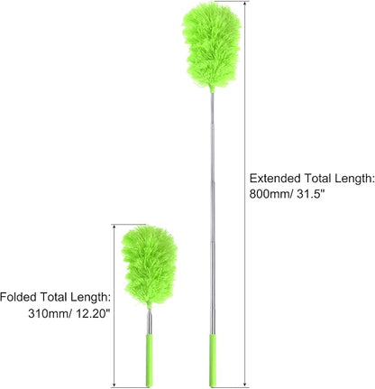 MECCANIXITY Microfiber Cleaning Duster, 12 to 31.5 Inch Washable Extendable Brush Flexible Feather Duster for Window Furniture, Green