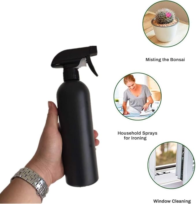 Plastic Spray Bottle for Hair, Plant Mister, and Cleaning - 500ml/17OZ Black Pack of 4