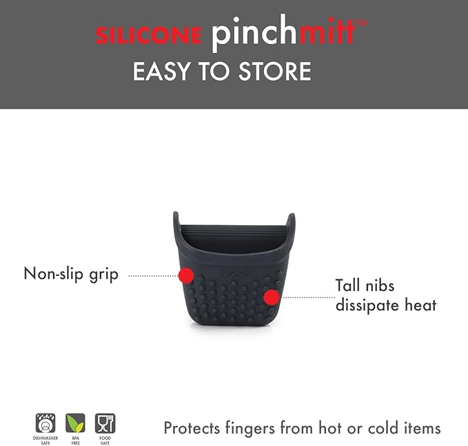Dexas PinchMitt Silicone Oven Mitt - Single Heat Resistant Glove to 450°F, Non-Slip Grip, Dishwasher Safe, Gray