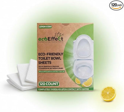 ecoEffect™ Toilet Bowl Cleaner Sheets | 120 Cleans | Natural | Quick Dissolve | Deodorizing Citrus Scent | Biodegradable | Septic Safe | Eco-Friendly | NO PLASTIC