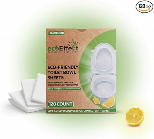 ecoEffect™ Toilet Bowl Cleaner Sheets | 120 Cleans | Natural | Quick Dissolve | Deodorizing Citrus Scent | Biodegradable | Septic Safe | Eco-Friendly | NO PLASTIC