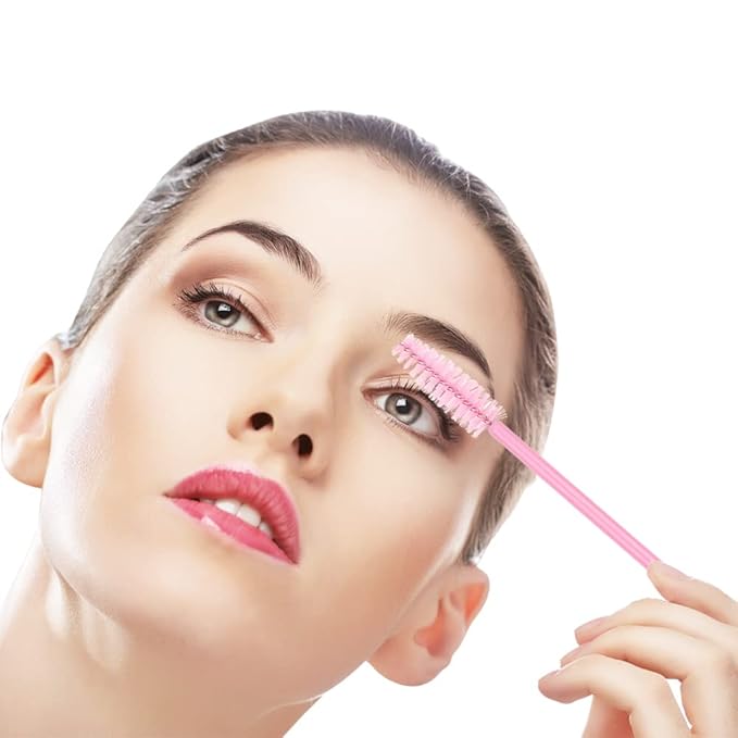 300 PCS Eyelash Extension Supplies Kit Disposable Micro Brush Eyebrow Lash Spoolies Lip Stick Brush Mascara Wand Applicator Makeup Brush Tool (Pink Sets)