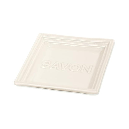 Pre de Provence Marseille Olive Oil Ceramic Soap Dish, Keeps Bar Dry and Protects Countertops, 4.3" Square