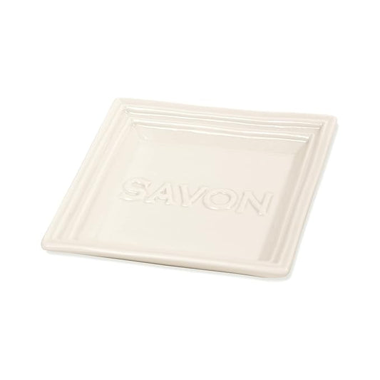 Pre de Provence Marseille Olive Oil Ceramic Soap Dish, Keeps Bar Dry and Protects Countertops, 4.3" Square
