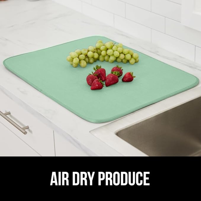 GORILLA GRIP Ultra Water Absorbent Microfiber Dish Drying Mat, Quick Dry Thick Mesh, Slip Resistant Pad for Sink Dishes or Under Rack, Kitchen Counter Accessories, 16x18, Machine Wash Mats, Mint