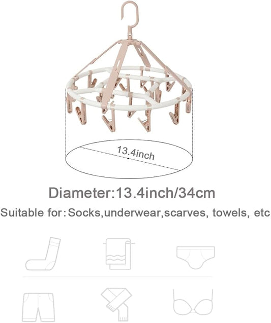 Clothes Drying Racks Foldable Clip Hangers Drip Hanger Plastic with 20 Drying Clips (Light Pink-Circle)