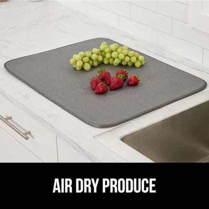 GORILLA GRIP Ultra Water Absorbent Microfiber Dish Drying Mat, 18x24, Quick Dry Thick Mesh, Slip Resistant Pad for Sink Dishes or Under Rack, Kitchen Counter Accessories, Machine Wash, 2 Pack Gray