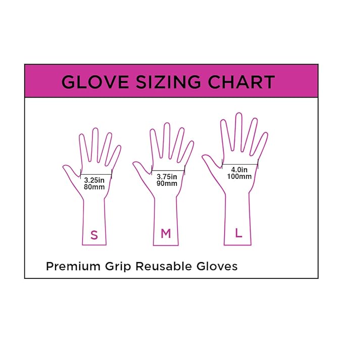 Colortrak Premium Grip Reusable Gloves, 4 Pairs (8 Gloves Total), Powder Free Latex, Durable and Chemical Resistant, Textured for Better Grip, Extra Long Cuff, Washable, Black, Medium