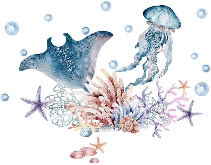 Alwayspon Jellyfish Wall Decals Vinyl Removable Wall Murals Peel and Stick Self Adhesive House Wall Sticker Decor for Bedroom Living Room Nursery
