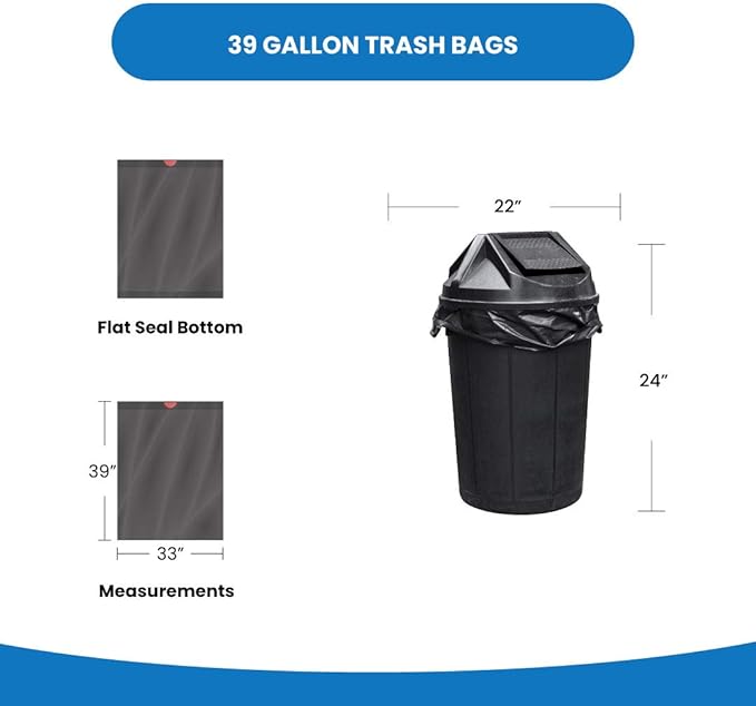 Reli. 39 Gallon Trash Bags Drawstring (100 Count) Large 39 Gallon Heavy Duty Drawstring Trash Bags, Garbage 39Gal Capacity, Lawn Leaf (39Gal, Black)