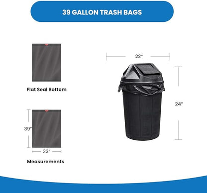Reli. 39 Gallon Trash Bags Drawstring (100 Count) Large 39 Gallon Heavy Duty Drawstring Trash Bags, Garbage 39Gal Capacity, Lawn Leaf (39Gal, Black)