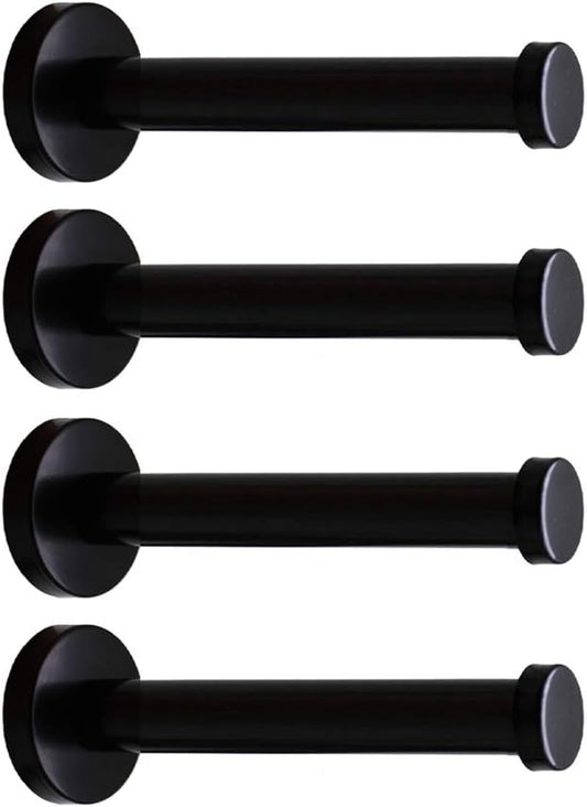 Classic Black Stainless Steel Heavy Duty Wall Mount Hooks, Bath Towel Hooks, Coat Hanger, Handbag Hooks, 4 in Pack (6")