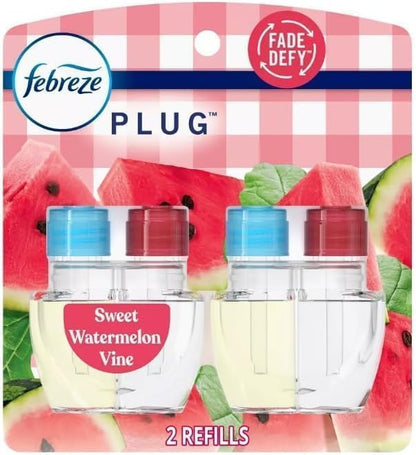 Febreze Plug with Fade Defy Technology Air Freshener - New Limited Edition - (2) of 0.87 fl oz Refills (Sweet Watermelon Vine)
