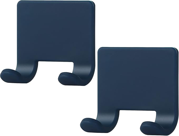 VANZAVANZU Razor Shaver Holder for Shower Wall Adhesive Hooks for Hanging, Bathroom Silicone Waterproof Decorative Shower Hooks Hair Brush Holder for Towel (2 Pack-Navy Blue)
