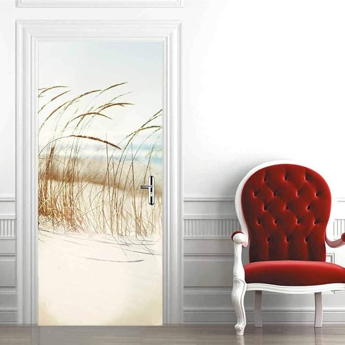 Door Wallpaper Self-Adhesive Poster 3D Picture - Sylter Dune Film Photo Premium PVC Waterproof Sticker Wall for Bedroom Living Room Decoration Stickers 80