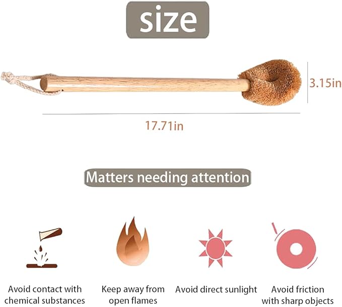 Toilet Brush, Natural Coconut Fibre Brush Head and Rubber Wood Handle, Great for Bathroom