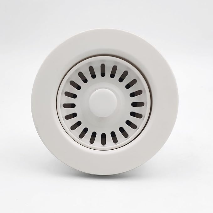3-1/2 Inch Polymer White Sink Drain Assembly with Basket Strainer and Stopper for Quartz, Granite or Fireclay Kitchen Sinks, with 2 Removable Basket Strainers