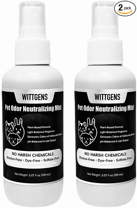 Plant-Based Pet Odor Eliminator Spray for Home - Long Lasting Neutralizer for Strong Odors, Safe for Dogs, Cats & Small Animals, Fresh Scent, 5.07oz (2-Pack)