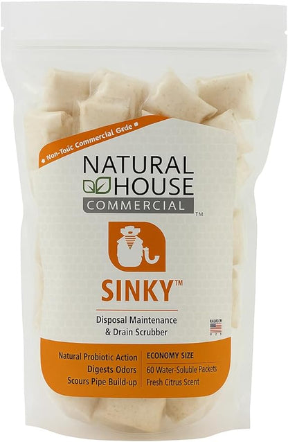 Natural House Sinky - Probiotic Garbage Disposal & Drain Cleaner Pods - Breaks Down Grease - Citrus Scent - Septic Safe - 60 Count