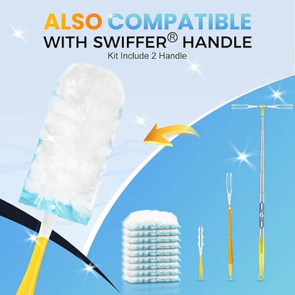 Bisenkud Duster Kit for Swiffer® Duster Refill: 50 Heavy Duty Refills + 2 Handles | 3X Grip & Static Tech | Car, Furniture & Electronics Dry Cleaning