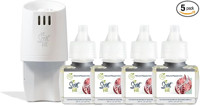 Scent Fill 100% Natural Fresh Peppermint Plug in Starter Kit, 4 Refills & Diffuser