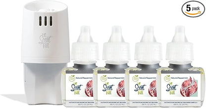 Scent Fill 100% Natural Fresh Peppermint Plug in Starter Kit, 4 Refills & Diffuser