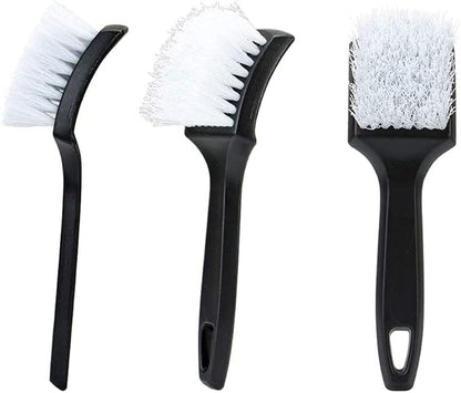 8.5” Nylon Tire Brush, Stiff Bristle Wheel Cleaning Tool, Car Floormat Scrub Brushes, Long Handled Detail Brush for Auto Detailing, Heavy Duty Nifty Interior Carpet (White)