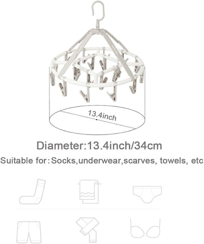 Clothes Drying Racks Foldable Clip Hangers Drip Hanger Plastic with 20 Drying Clips (Light Grey-Circle)