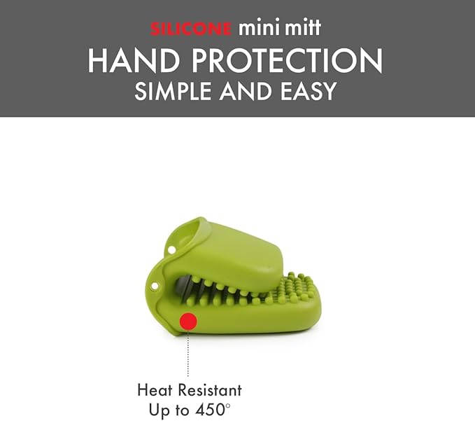 Dexas Mini Silicone Oven Mitt with Raised Nibs, Heat Resistant to 450°F, Green, Dishwasher Safe 3.5 Inches