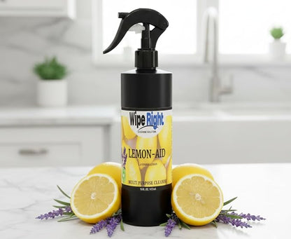 Wipe Right Cleaning Solutions-MultiPurpose Lemon-Aid Cleaner. Plant Based 16 oz. Household Daily Cleaner. Lavender And Lemon Scented. Use in Kitchen, bathroom, countertop,walls,fridge,stove