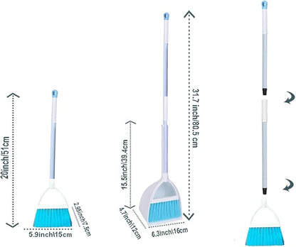 Mini Broom with Dustpan for Kids,Little Housekeeping Helper Set (White+Sky Blue)