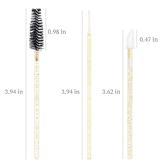 300 PCS Eyelash Extension Supplies Kit Disposable Micro Swab Brush Eyebrow Spoolies Lip Stick Brush Mascara Wand Applicator Makeup Brush Tool(all gold kits)