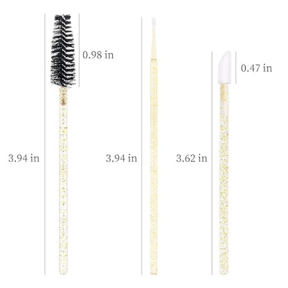 300 PCS Eyelash Extension Supplies Kit Disposable Micro Swab Brush Eyebrow Spoolies Lip Stick Brush Mascara Wand Applicator Makeup Brush Tool(all gold kits)