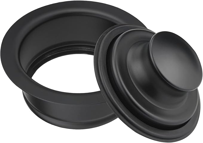 Garbage Disposal Flange Drain with Water Stopper- Universal Matte Black Stainless Steel Flange Fit 3-1/2 Inch Kitchen Sink Hole for Easy New Installation or as a Replacement Accessories Kit