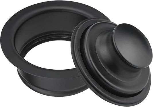 Garbage Disposal Flange Drain with Water Stopper- Universal Matte Black Stainless Steel Flange Fit 3-1/2 Inch Kitchen Sink Hole for Easy New Installation or as a Replacement Accessories Kit