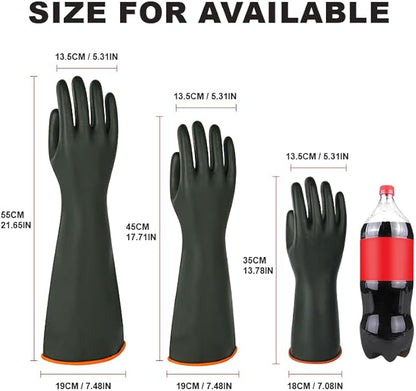 Heavy Latex Chemical Resistant Gloves - Reusable Long Rubber Dishwashing Gloves with Forearm Protection for Men - Waterproof, Industrial Safety Gear, Acid & Alkali Resistant, Oil-Proof，22“XL,1 Pair