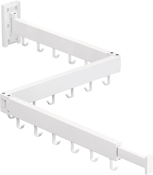 Clothes Drying Rack,Laundry Drying rack,Wall Mounted Clothes Rack,Clothes Hanging Rack,Laundry Rack Wall Mount,Folding Retractable Collapsible Drying Rack Clothing (Three-Poles,J Hooks,White)