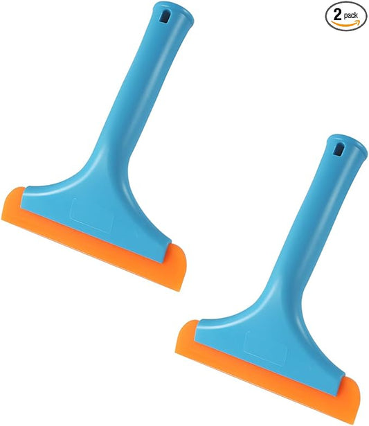 2 PCS Small Silicone Window Squeegee, 5.9 Inch Car Windshield Water Blade Squeegee with Non-Slip Handle, All-Purpose Cleaning Squeegee for Car Windshield, Window, Mirror (Sky Blue)