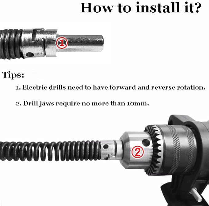 Amonk Drill Snake for Plumbing 9.84Ft Drain Clog Remover Drain Auger Cable with Drill Connector 10mm Flexible Plumbing Drill Pipe Cleaner for Kitchen, Bathroom, Toilet and Shower Sink