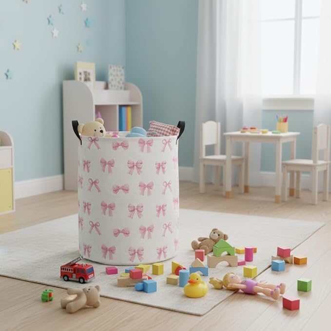 Baby Laundry Hamper kids laundry Basket Waterproof Laundry Bag for Bedroom Toy Clothes Organizer Room Décor(Bowknot)