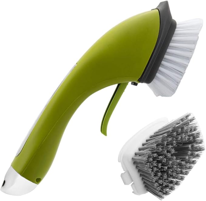 Cleaning Brush Tile Brush Bristles Scrub Brush with Soap Dispensing Long Handle Comfort Grip Heavy Duty for Bathroom Shower Kitchen Sink Floor Tile Cleaner Household Cleaning Tool (Green)