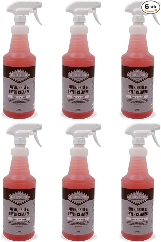 Santeen Oven, Grill, & Fryer Cleaner, 6-Pack, 32oz Bottle with Trigger Sprayer, Professional Formula