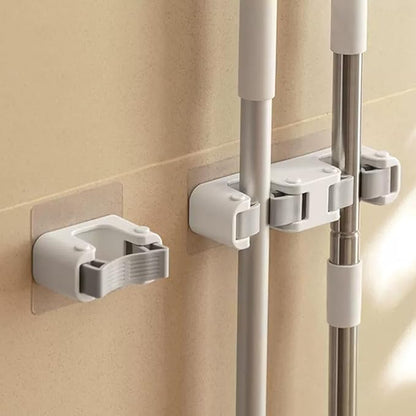 Broom Holder Wall Mount Mop and Command Broom Hanger Organizer Wall Mount Self Adhesive (Double clip)